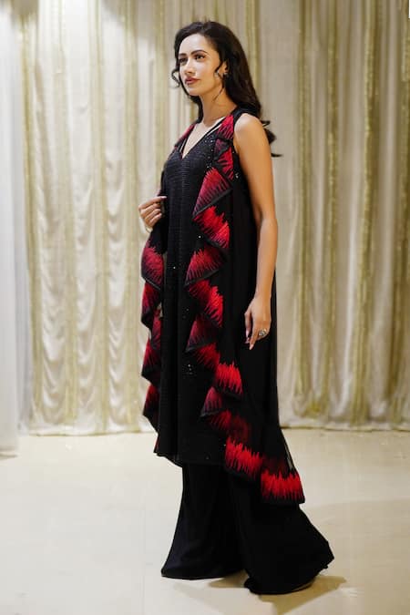 Archana Kochhar Black Net, Georgette, Lycra Cosmic Fireburst Embroidered Jacket Kurta Set Online at Aza Fashions Archana Kochhar_Black Net, Georgette, Lycra Cosmic Fireburst Embroidered Jacket Kurta Set _Online_at_Aza_Fashions