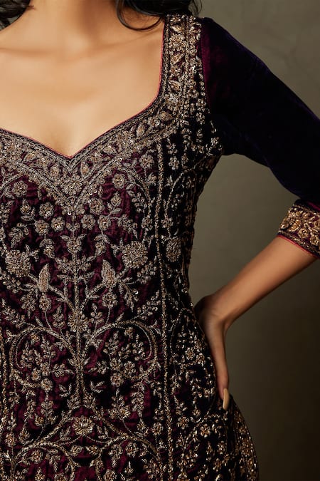 Shop_RI.Ritu Kumar_Purple Silk Embroidery And Woven Zardozi & Jaal Pattern Jwala Kurta Lehenga Set _Online_at_Aza_Fashions