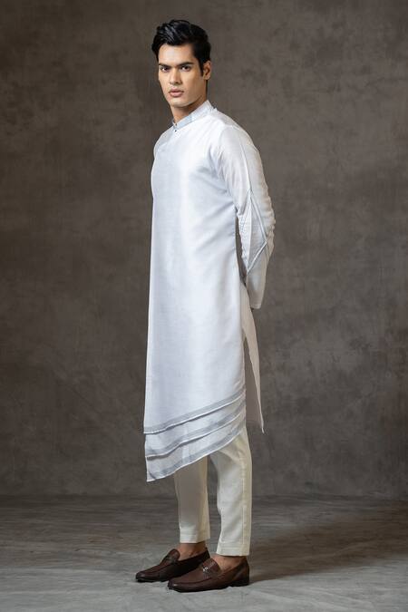 Buy_PAARSH_Grey Bamboo, Cotton Embroidery Asymmetric Panelled Kurta Set _Online_at_Aza_Fashions