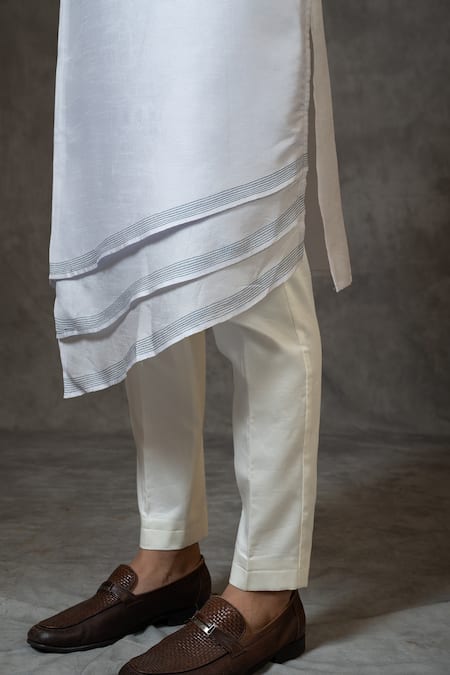 PAARSH_Grey Bamboo, Cotton Embroidery Asymmetric Panelled Kurta Set _at_Aza_Fashions