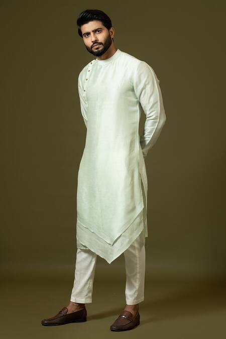 PAARSH_Green Bamboo, Maheshwari Asymmetric Multi Panel Kurta Set _at_Aza_Fashions