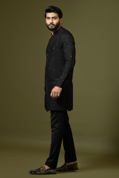 PAARSH Black Bamboo, Cotton Embroidery Cut Dana Kurta Set Online at Aza Fashions PAARSH_Black Bamboo, Cotton Embroidery Cut Dana Kurta Set _Online_at_Aza_Fashions