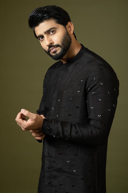 Buy PAARSH Black Bamboo, Cotton Embroidery Cut Dana Kurta Set Online at Aza Fashions Buy_PAARSH_Black Bamboo, Cotton Embroidery Cut Dana Kurta Set _Online_at_Aza_Fashions