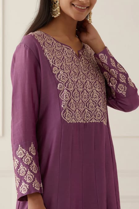 Buy Kamaltaas Purple Chanderi Silk, Lining Mulmul Pittan Paisley Embroidered Anarkali Set Online at Aza Fashions Buy_Kamaltaas_Purple Chanderi Silk, Lining Mulmul Pittan Paisley Embroidered Anarkali Set _Online_at_Aza_Fashions