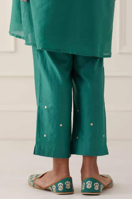 Buy_Kamaltaas_Green Chanderi Silk, Lining Mulmul Gota, Pittan Embroidered Kurta And Pant Set _Online_at_Aza_Fashions