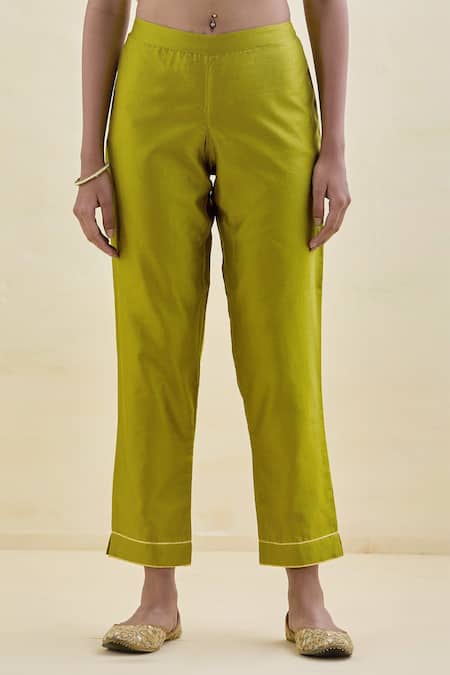 Kamaltaas Green Chanderi Silk, Lining Mulmul Gota, Pittan Embroidered Kurta And Pant Set Online at Aza Fashions Kamaltaas_Green Chanderi Silk, Lining Mulmul Gota, Pittan Embroidered Kurta And Pant Set _Online_at_Aza_Fashions