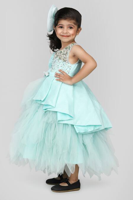 Shining Kanika_Blue Poly Silk Embellished Pearl One Shoulder Dress_Online_at_Aza_Fashions