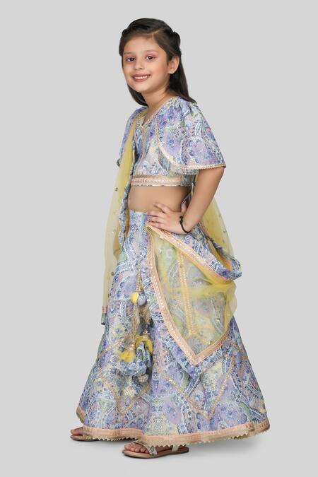 Buy Shining Kanika Blue Chanderi Print Floral Lehenga Set Online at Aza Fashions Buy_Shining Kanika_Blue Chanderi Print Floral Lehenga Set_Online_at_Aza_Fashions
