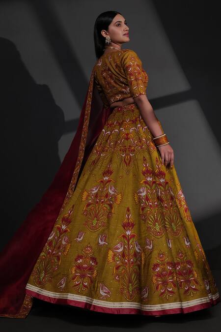 Shop_Taisha_Multi Color Tussar Embroidery Plunge Neck Hand Appliqued Blouse _Online_at_Aza_Fashions