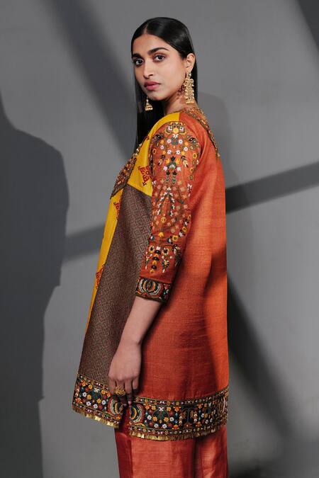 Buy Taisha Multi Color Tussar, Silk Sequins, Tassels Thread Work Kurta And Straight Pant Set Online at Aza Fashions Buy_Taisha_Multi Color Tussar, Silk Sequins, Tassels Thread Work Kurta And Straight Pant Set _Online_at_Aza_Fashions