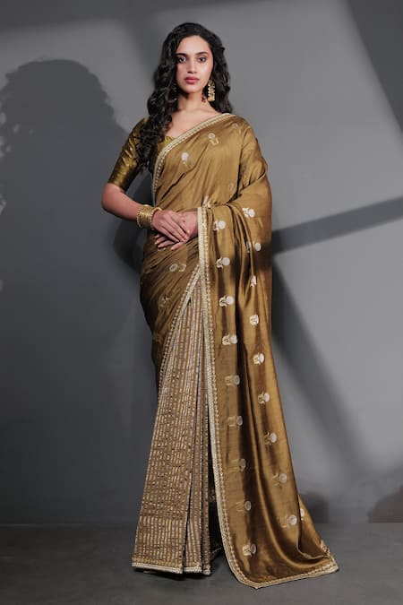 Taisha Green Kota Doria, Silk, Satin Zari, Floral And Striped Woven Saree With Blouse Online at Aza Fashions Taisha_Green Kota Doria, Silk, Satin Zari, Floral And Striped Woven Saree With Blouse _Online_at_Aza_Fashions