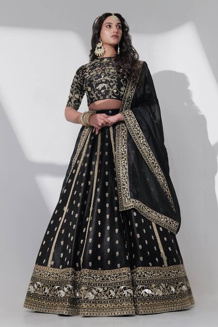 Taisha Black Silk Embroidery Round Neck Forest Jaal Blouse Online at Aza Fashions Taisha_Black Silk Embroidery Round Neck Forest Jaal Blouse _Online_at_Aza_Fashions