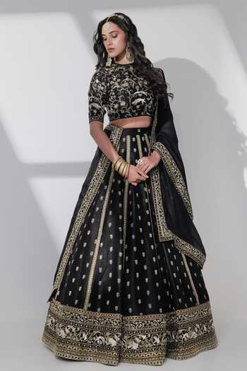 Taisha_Black Kota Doria, , Organza Zari, Sequins, Handwoven And Lehenga Set _Online_at_Aza_Fashions