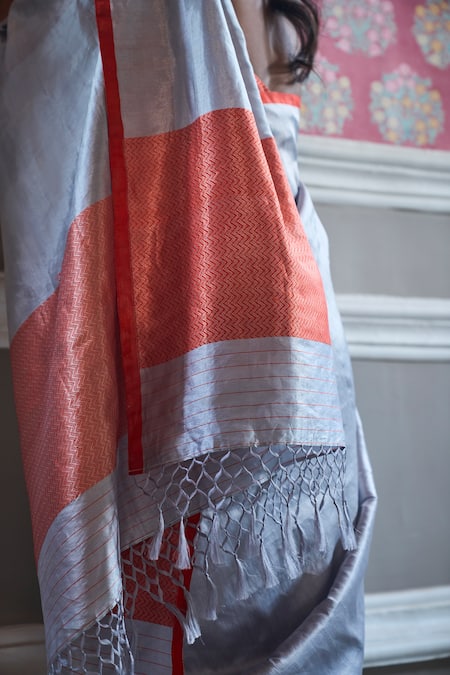 Kasturi Kundal Silver Pure Tissue Jhilmil Chandni Woven Motifs Saree Online at Aza Fashions Kasturi Kundal_Silver Pure Tissue Jhilmil Chandni Woven Motifs Saree _Online_at_Aza_Fashions