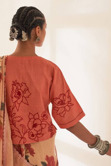 Buy Kasturi Kundal Orange Linen Embroidery Gulmohar Pure Handloom Saree With Unstitched Blouse Online at Aza Fashions Buy_Kasturi Kundal_Orange Linen Embroidery Gulmohar Pure Handloom Saree With Unstitched Blouse _Online_at_Aza_Fashions