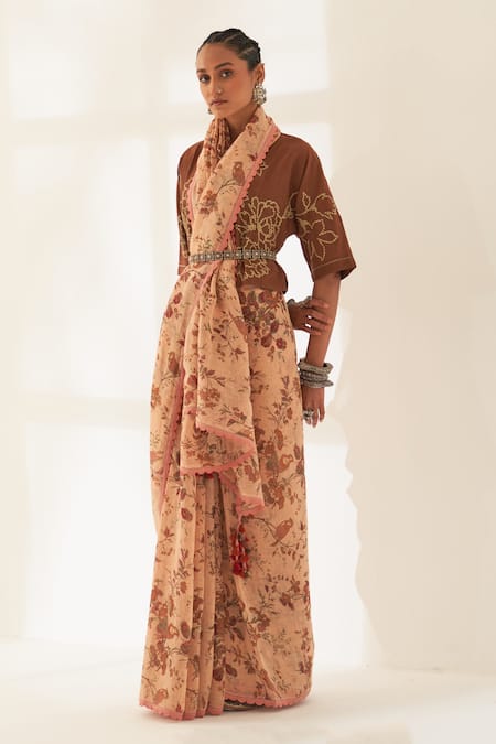 Buy Kasturi Kundal Coral Linen Tassels, Lajwanti Pure Handloom Saree With Unstitched Blouse Online at Aza Fashions Buy_Kasturi Kundal_Coral Linen Tassels, Lajwanti Pure Handloom Saree With Unstitched Blouse _Online_at_Aza_Fashions