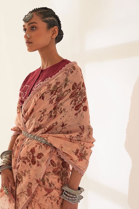 Buy Kasturi Kundal Red Linen Embroidery Round Kaner Pure Handloom Saree With Unstitched Blouse Online at Aza Fashions Buy_Kasturi Kundal_Red Linen Embroidery Round Kaner Pure Handloom Saree With Unstitched Blouse _Online_at_Aza_Fashions