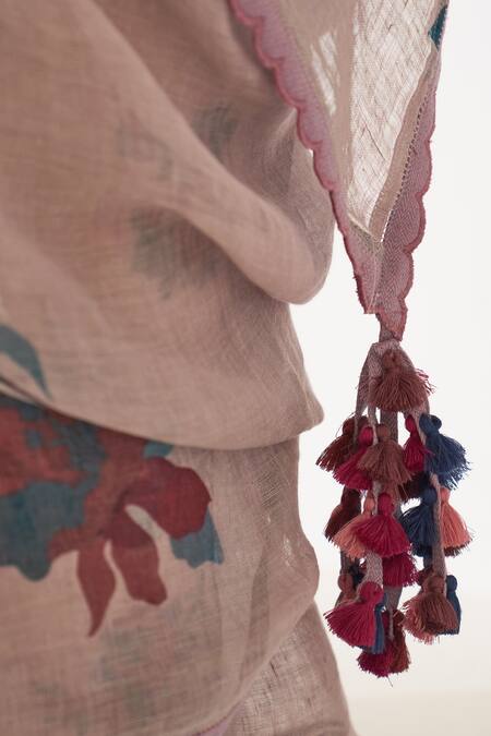 Kasturi Kundal_Purple Linen Tassels, Buta Pure Handloom Saree With Unstitched Blouse_at_Aza_Fashions