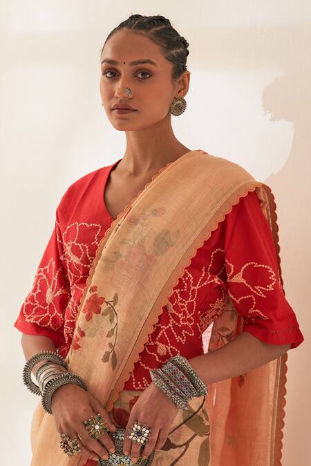 Buy Kasturi Kundal Orange Linen Tassels, Dhoop Pure Handloom Saree With Unstitched Blouse Online at Aza Fashions Buy_Kasturi Kundal_Orange Linen Tassels, Dhoop Pure Handloom Saree With Unstitched Blouse_Online_at_Aza_Fashions