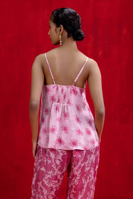 Shop_Kauza_Pink Bamboo V-neck Taki Fizz Printed Spaghetti Top _Online_at_Aza_Fashions