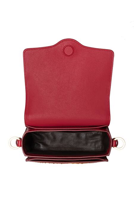 Aranyani_Red Embroidered Flower Hand Bag_at_Aza_Fashions