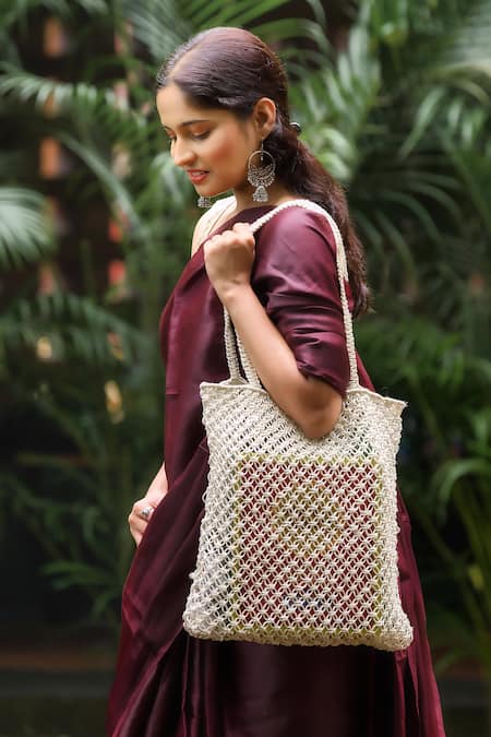 Buy_Riti_Beige Kinnari Macrame Beach Bag _Online_at_Aza_Fashions