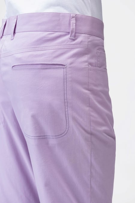 Genes Lecoanet Hemant_Purple Cotton Twill Plain Constructed Pocket Trouser  _Online_at_Aza_Fashions