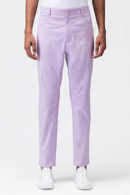Buy_Genes Lecoanet Hemant_Purple Cotton Twill Plain Constructed Pocket Trouser  _Online_at_Aza_Fashions