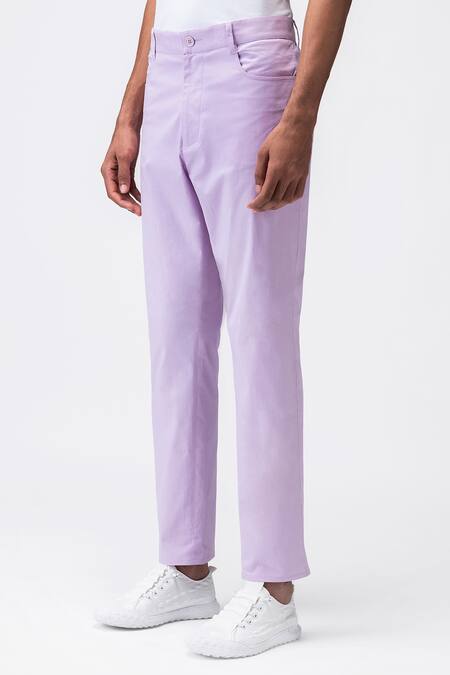 Shop_Genes Lecoanet Hemant_Purple Cotton Twill Plain Constructed Pocket Trouser  _Online_at_Aza_Fashions