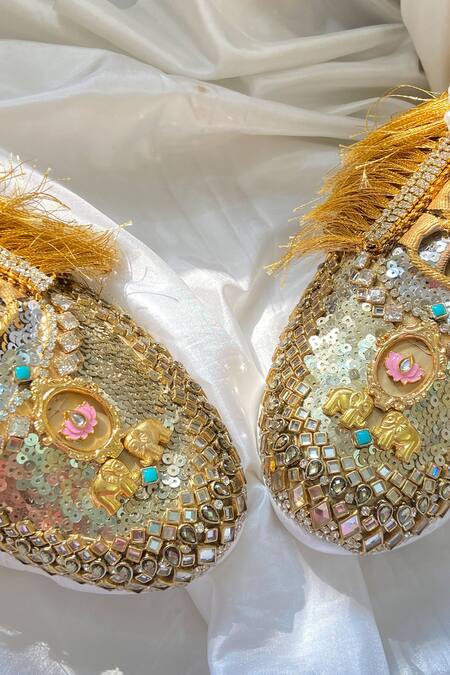 Chal Jooti_Gold Bagh-e-nilofar Embellished Wedding Sneakers _Online_at_Aza_Fashions