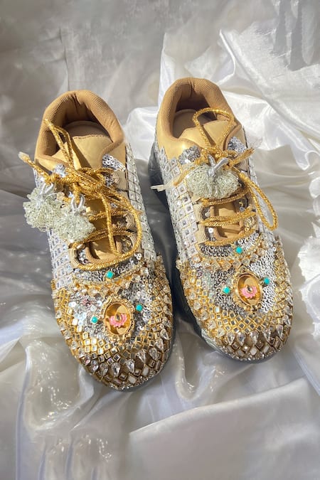 Buy_Chal Jooti_Gold The Lotus Warrior Queen Wedding Sneakers_Online_at_Aza_Fashions