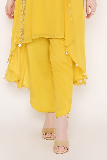 Bha Sha Yellow Georgette, Crepe Beads, Lakshika Sleeve Embroidered Jacket Pant Set at Aza Fashions Bha Sha_Yellow Georgette, Crepe Beads, Lakshika Sleeve Embroidered Jacket Pant Set _at_Aza_Fashions