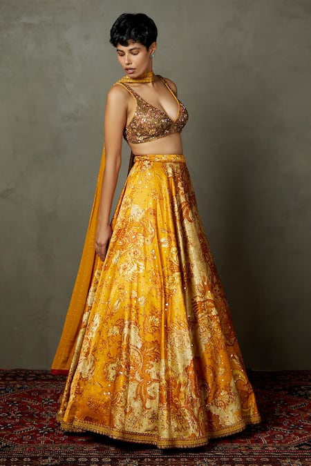 Buy RI.Ritu Kumar Yellow Silk, Viscose Sequins V-neck Kylie Floral Embroidered Lehenga Set Online at Aza Fashions Buy_RI.Ritu Kumar_Yellow Silk, Viscose Sequins V-neck Kylie Floral Embroidered Lehenga Set _Online_at_Aza_Fashions
