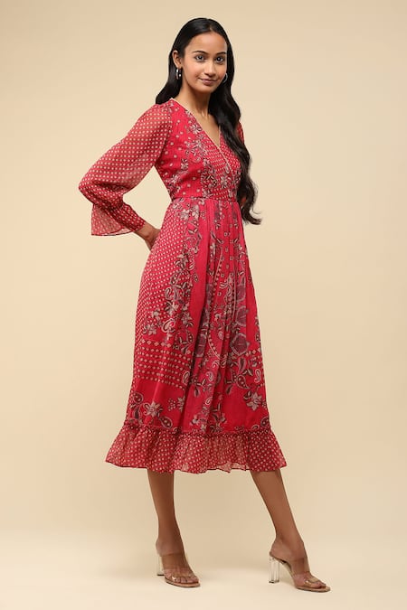Buy HERE&NOW Floral Print A Line Midi Dress - Dresses for Women 16600418 |  Myntra
