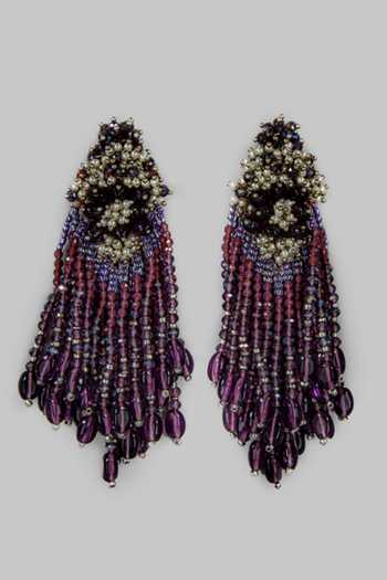 House Of D"Oro_Purple Crystals, Beads, Pearls Anakia Dangler Earrings _Online_at_Aza_Fashions
