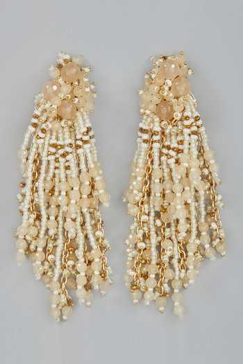 House Of D"Oro_Cream Semi Precious Stones And Pearls Miniela Dangler Earrings_Online_at_Aza_Fashions