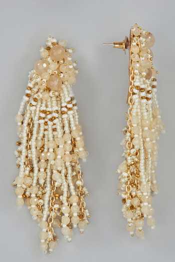 Buy_House Of D"Oro_Cream Semi Precious Stones And Pearls Miniela Dangler Earrings_Online_at_Aza_Fashions