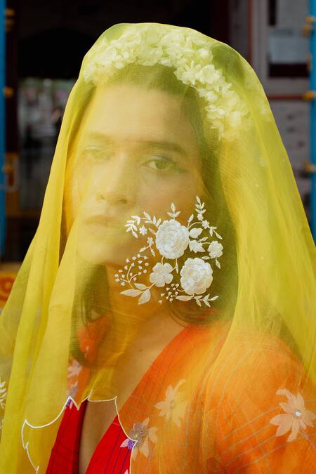 Shop Label Earthen Red Cotton Embroidery V-neck Handwoven Gathered Kurta Pant Set Online at Aza Fashions Shop_Label Earthen_Red Cotton Embroidery V-neck Handwoven Gathered Kurta Pant Set _Online_at_Aza_Fashions