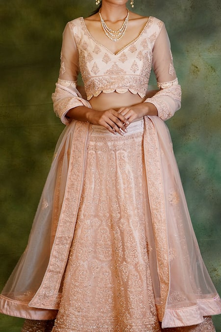 Pastel Pink Color Thread and Mirror Work Lehenga CHANDRAVATI – Panache  Haute Couture