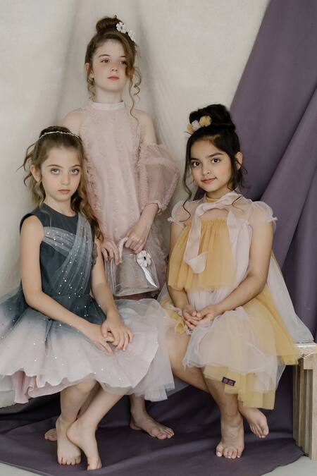 Swati Golyan Pink Net Asymmetric Panelled Dress Online at Aza Fashions Swati Golyan_Pink Net Asymmetric Panelled Dress _Online_at_Aza_Fashions