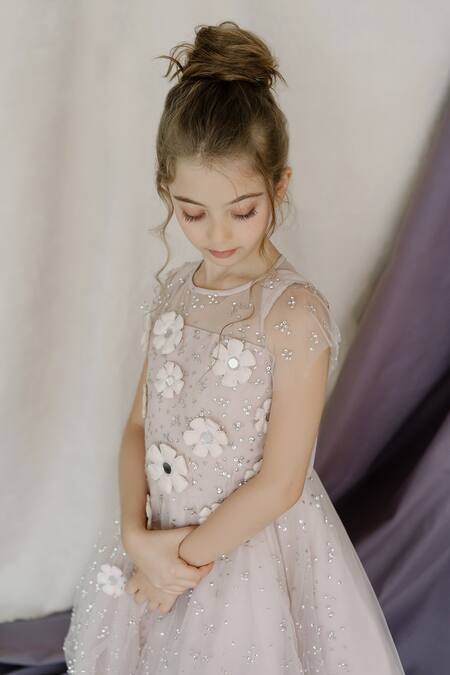 Shop_Swati Golyan_Pink Net Applique Embroidered And Embellished 3d Quilted Dress  _Online_at_Aza_Fashions