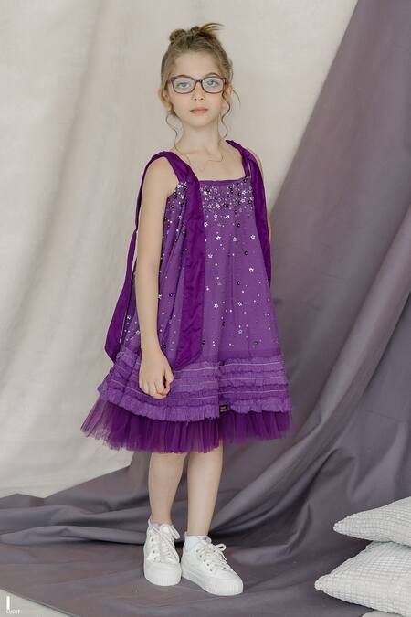 Swati Golyan Purple Cotton Embroidery Sequins Frill Dress Online at Aza Fashions Swati Golyan_Purple Cotton Embroidery Sequins Frill Dress _Online_at_Aza_Fashions