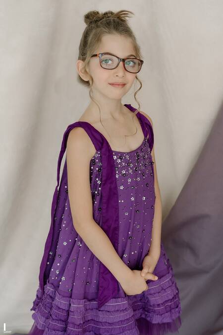 Buy Swati Golyan Purple Cotton Embroidery Sequins Frill Dress Online at Aza Fashions Buy_Swati Golyan_Purple Cotton Embroidery Sequins Frill Dress _Online_at_Aza_Fashions