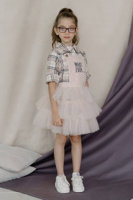 Swati Golyan_Pink Net, Cotton Embroidery Whatever Pinafore Tutu Dress _Online_at_Aza_Fashions