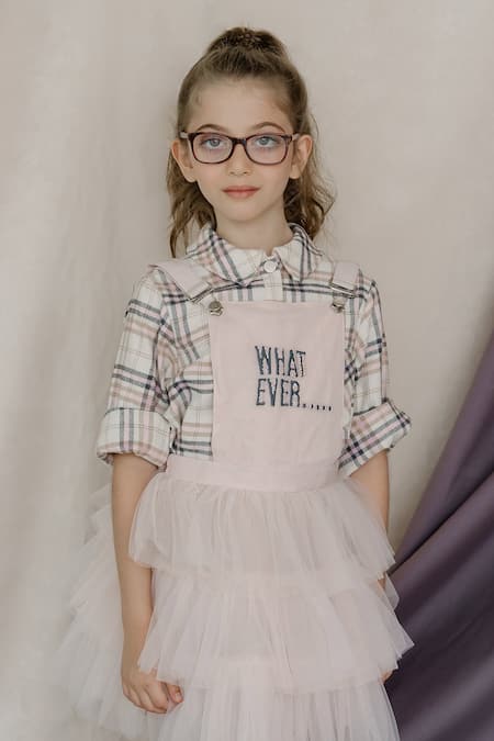 Buy_Swati Golyan_Pink Net, Cotton Embroidery Whatever Pinafore Tutu Dress _Online_at_Aza_Fashions