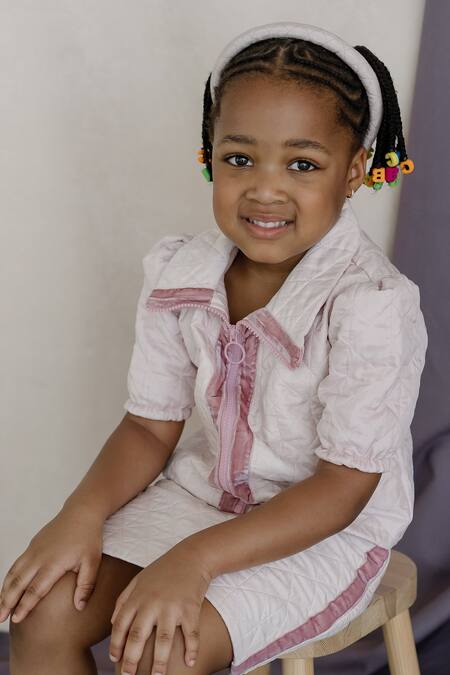 Buy_Swati Golyan_Pink Silk, Cotton Embroidery Hand Quilted Top And Skirt Set _Online_at_Aza_Fashions