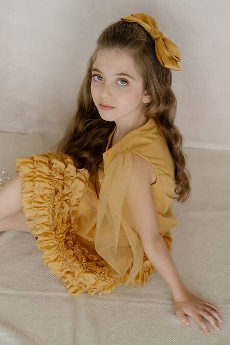 Swati Golyan Yellow Net Embroidery Sequins Cape Sleeves Dress at Aza Fashions Swati Golyan_Yellow Net Embroidery Sequins Cape Sleeves Dress _at_Aza_Fashions