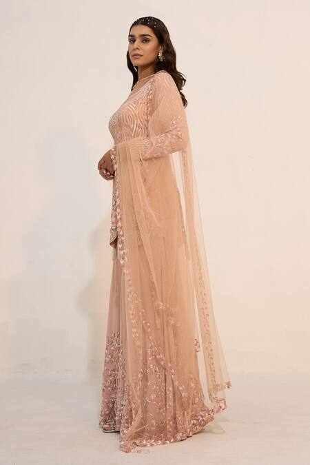 Buy_Nayna Kapoor_Pink Georgette Embroidery Floral Square Neck Kurta With Dupatta  _Online_at_Aza_Fashions