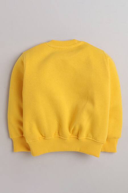 Knitting Doodles_Yellow Fleece Printed Love Thy Self Top And Joggers Set_Online_at_Aza_Fashions