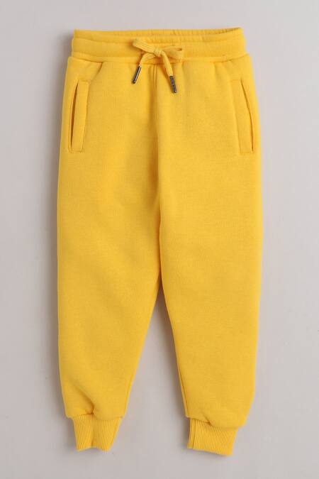 Shop_Knitting Doodles_Yellow Fleece Printed Love Thy Self Top And Joggers Set_Online_at_Aza_Fashions